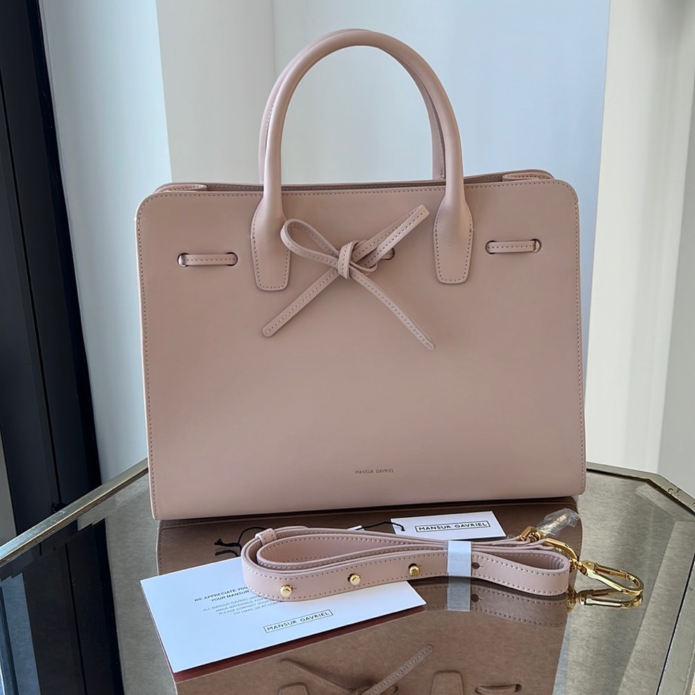Mansur Gavriel Sun Bag Large Calf Leather Rosa (Rose) Color Pink w/ Bow